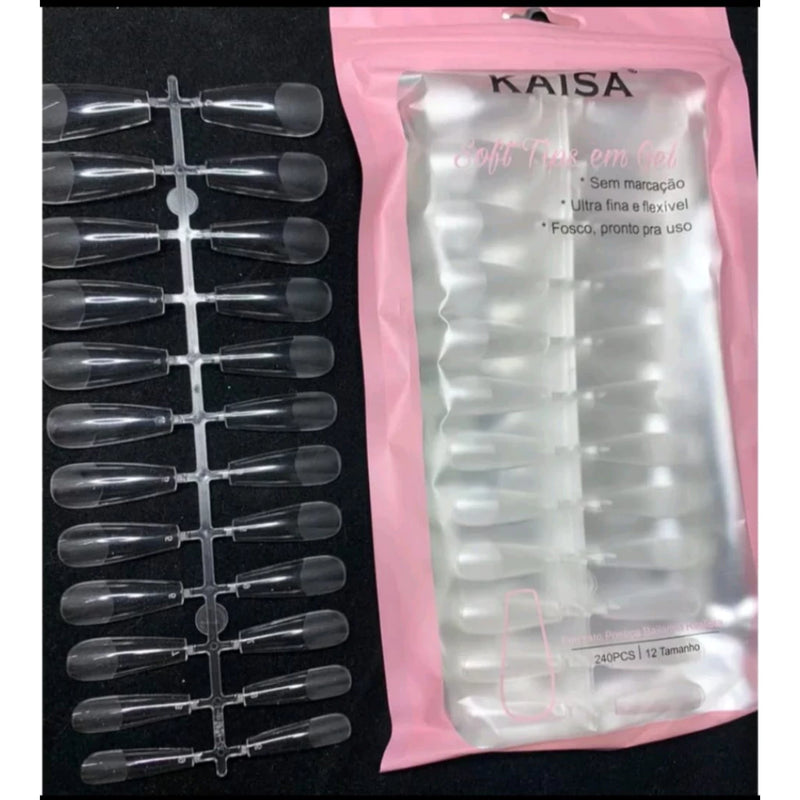 Kaisa Unhas Solft Tips em Gel Transparente 240 PCS Bailarina Stileto