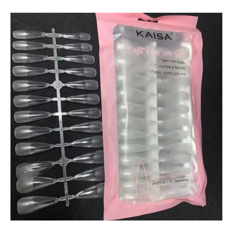 Kaisa Unhas Solft Tips em Gel Transparente 240 PCS Bailarina Stileto