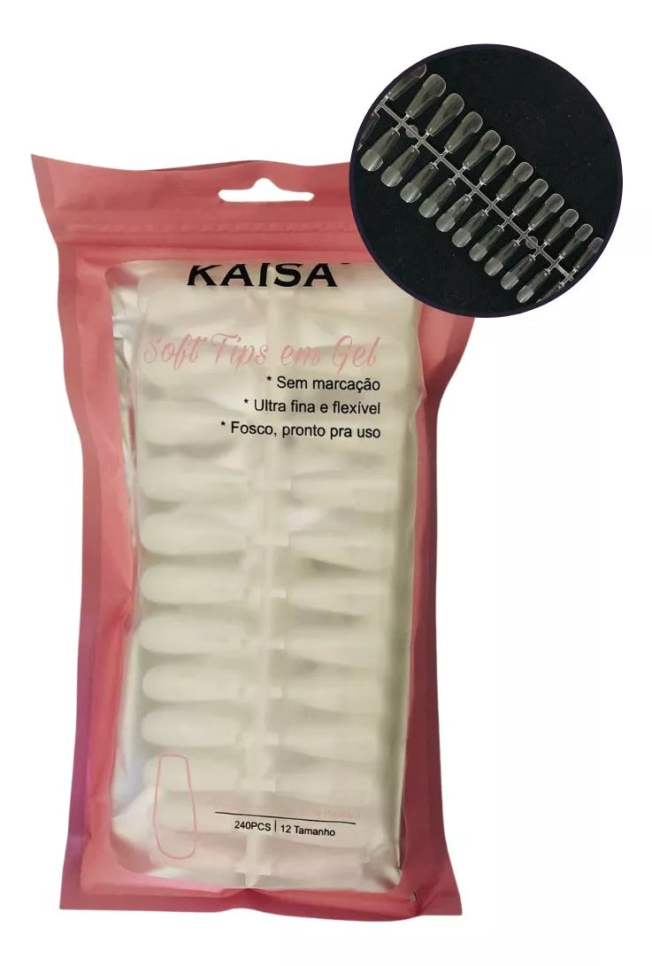 Kaisa Unhas Solft Tips em Gel Transparente 240 PCS Bailarina Stileto