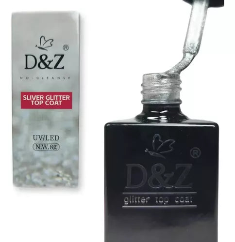 Selante Top Coat D&z 8g Com Glitter Prata Silver Para Unhas