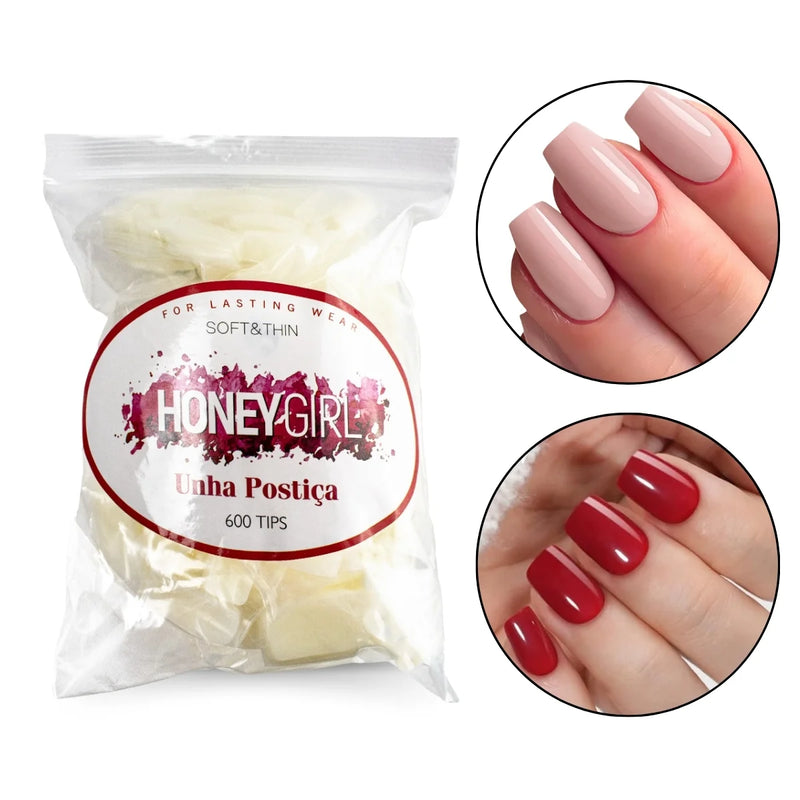 600 Unhas Postiças Quadrada Natural Leitosa Honey Girl