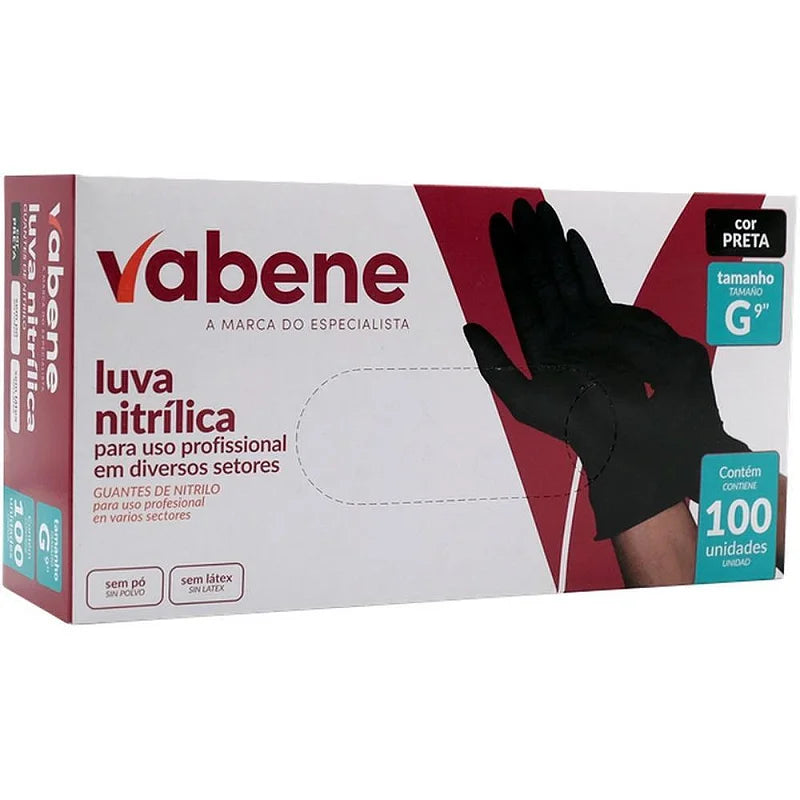 Luvas Nitrílicas Vabene Sem Pó Tam: P / M / G  Com 100 Uni Preta