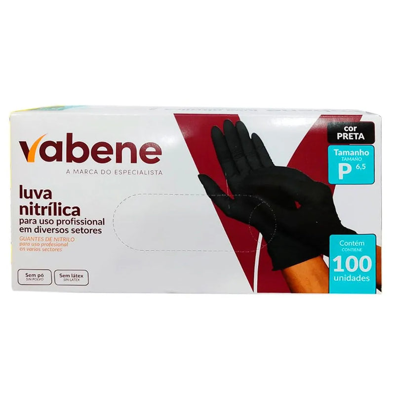 Luvas Nitrílicas Vabene Sem Pó Tam: P / M / G  Com 100 Uni Preta